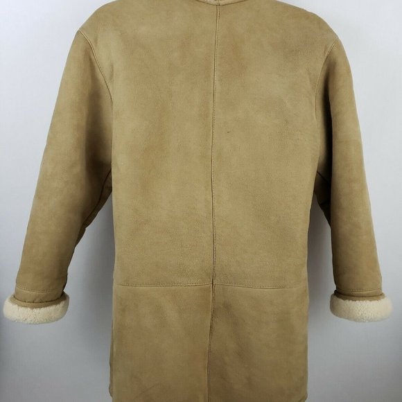 Vtg Knights Tailors Shearling Lined Suede Coat M - Picture 7 of 9